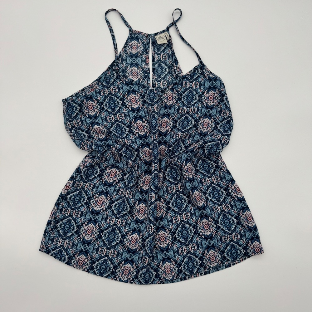 Paper Crane Womens Blue Geometric Tribal Print‎ Tank Top Keyhole Small